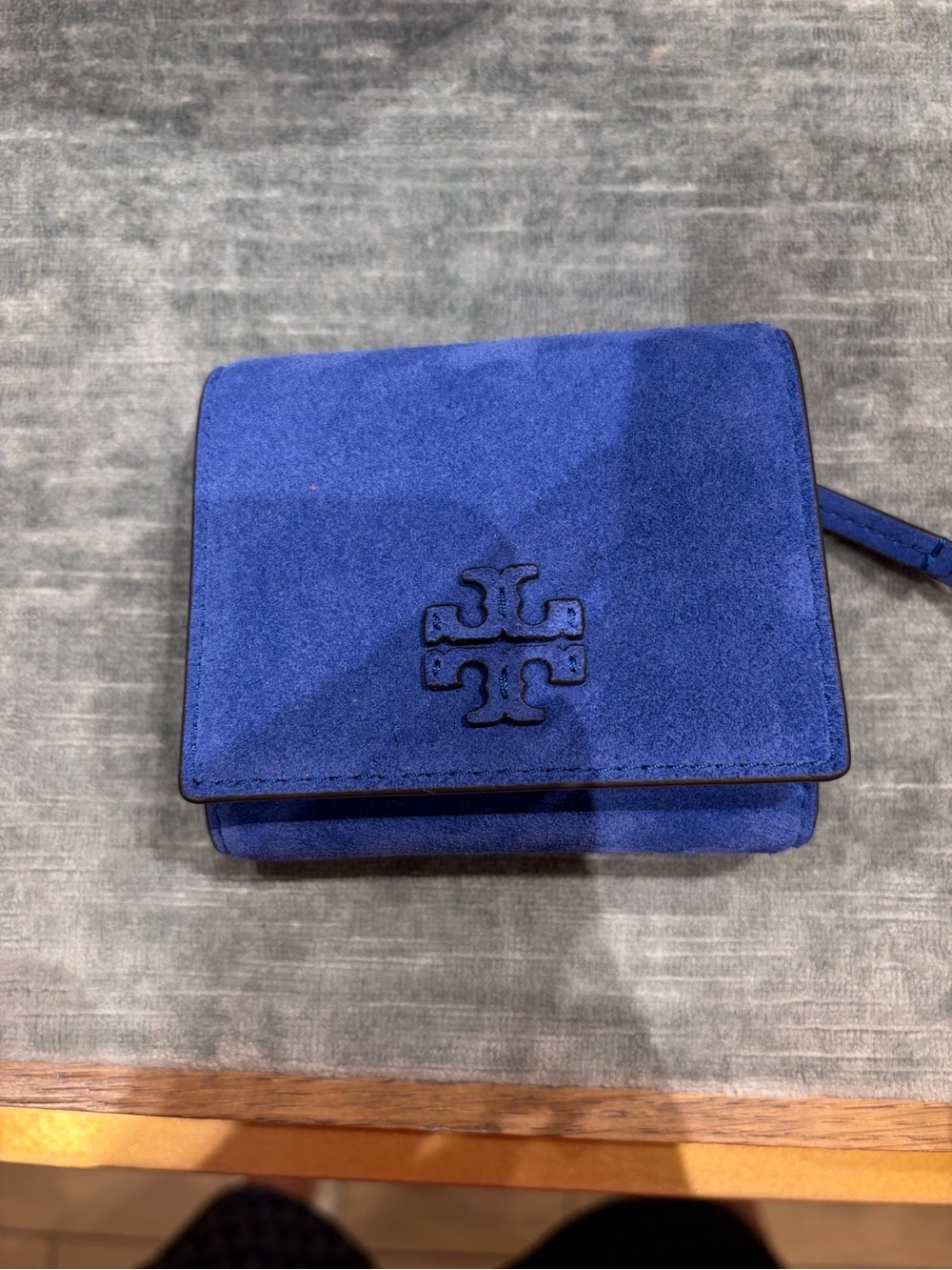 Tory Burch blue suede leather Compact Wallet Thea new with tag